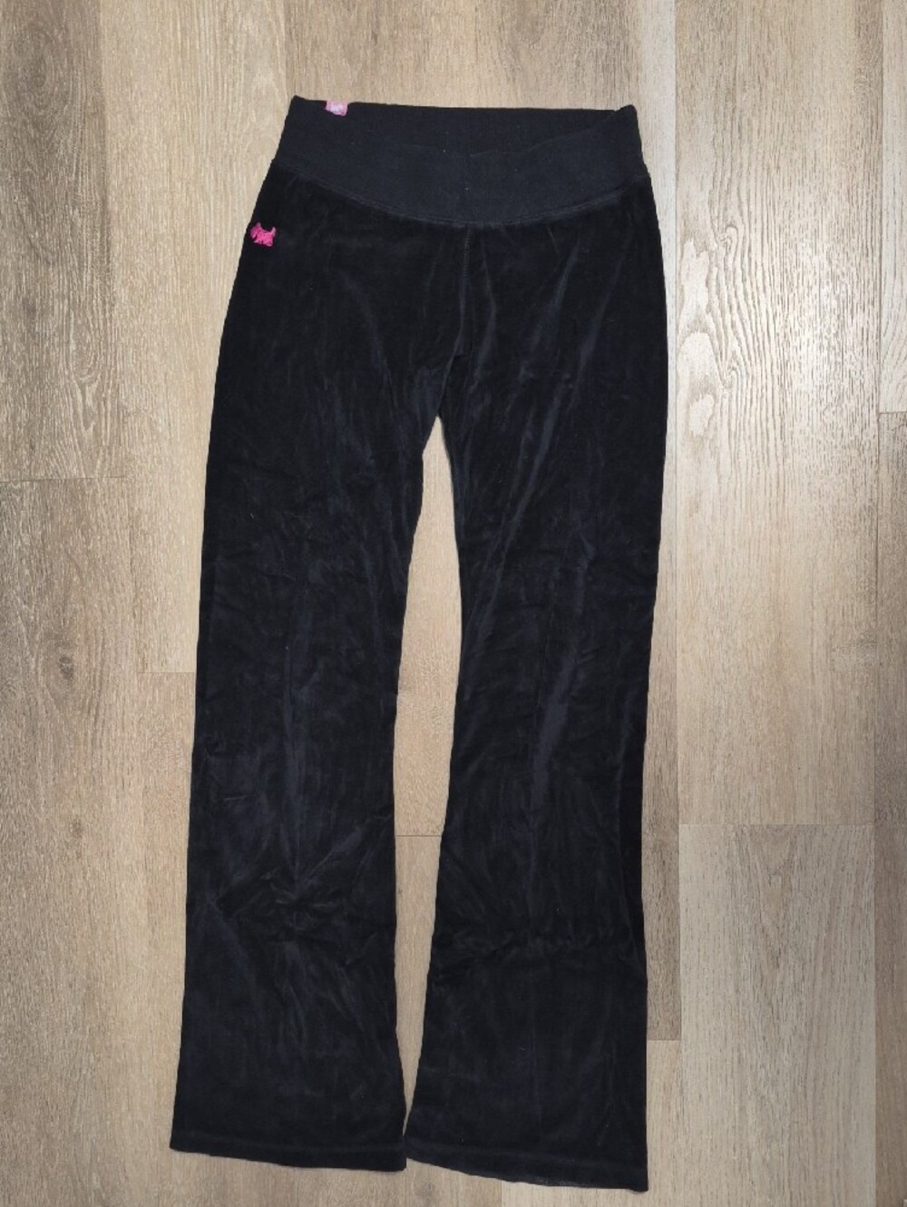 Black Women’s  Joshua Perets Velour Lounge Jeans with Back Lettering - Picture 2 of 3